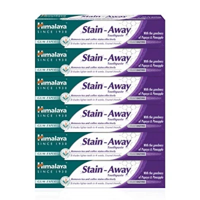 Image de Himalaya Herbals Enamel Friendly Stain Away Toothpaste Protects Enamel, Removes Tea,Coffee Stains and Plague Fights Germs, Multi Action 75ml (Pack of 6)