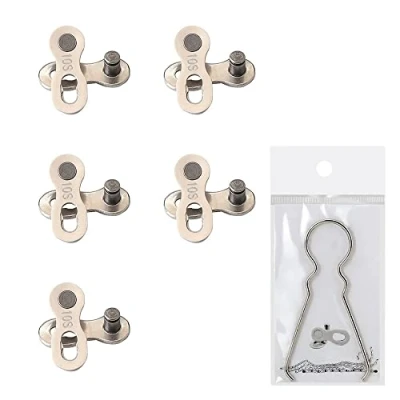 Image de Chaine de Velo,5 Paires Bicyclette Manquant Lien Maillon Connecteur Attaches Rapides VTT,Argent Réutilisable Manque Link pour 10 Vitesse,avec des Outils