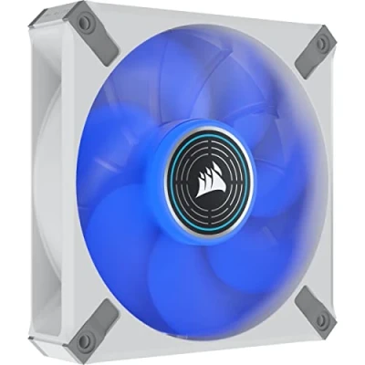 Image de CORSAIR ML120 LED ELITE, 120 mm PWM Ventilateur à Bleu (Technologie AirGuide, Roulement Lévitation Magnétique, Jusqu’à 2 000 tr/min, Huit Ultralumineuses) Vendu Seul, châssis Blanc