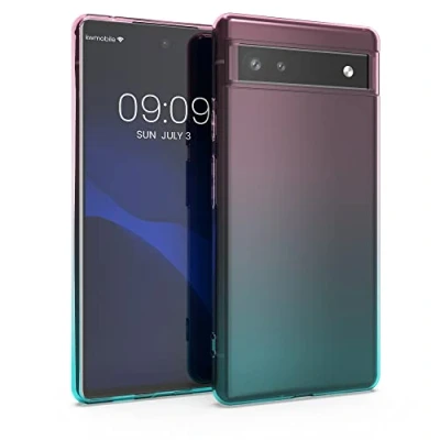 Image de kwmobile Coque Compatible avec Google Pixel 6a Souple en Gel Silicone Dégradé Transparent Fuchsia Bleu