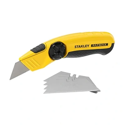 Image de Stanley 0 10 780 Couteau à Lame Fixe Gamme Fatmax Corps Bi Matière Large Bouton Poussoir Accès Facile aux Lames Nez Magnétique Réservoir de Fourni avec 5 Trapèze