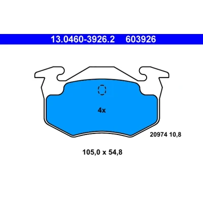 Image de ATE 13.0460 3926.2 Jeu de plaquettes frein non préparé pour indicateur d&#039;usure, contact signal d&#039;usure exclu RENAULT: CLIO 2