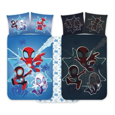 Image de Spidey Parure de lit pour bébé 100 x 135 cm + taie d&#039;oreiller 40 60 cm, % coton phosphorescente parfaite les enfants Spiderman douce et réversible garçons filles