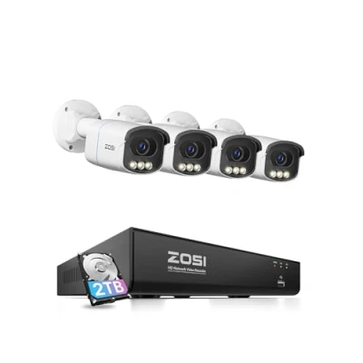 Image de ZOSI 4K AuroraLux Kit Caméra de Surveillance PoE, Détection Personne/Véhicule, Vision Nocturne Vraie Couleur, Audio Bidirectionnel, 8MP IP Extérieure + 8CH NVR 2To Enregistrement 24/7