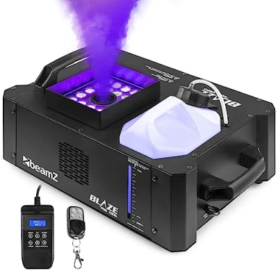 Image de BeamZ BLAZE1800 Machine à Fumée Verticale et Horizontale RGBA 1800 Watts, 24 LEDs de 4W, Réservoir 2,8L avec Indicateur, Modes DMX ou Autonome, Idéale pour Créer vos Soirées DJ Concerts
