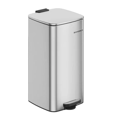 Image de SONGMICS Poubelle de Cuisine, 30 L, à Pédale en Acier, avec Seau Intérieur, Fermeture Douce et Maintien Ouverture, Argent Métallique LTB593E01