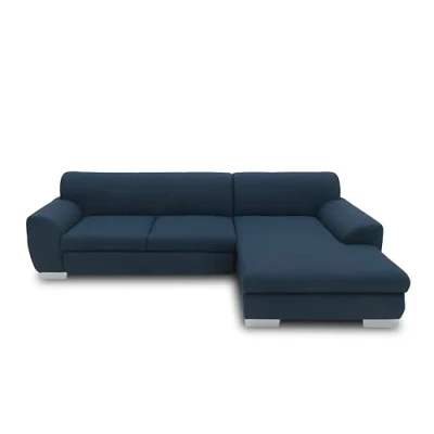 Image de DOMO. collection Nika Forme Canapé d&#039;angle Moderne avec Coussin Bois Tissu, Bleu foncé, 277x156x78 cm
