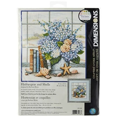 Image de DIMENSIONS Kit Point De Croix Compté, Hortensias &amp; Coquillages