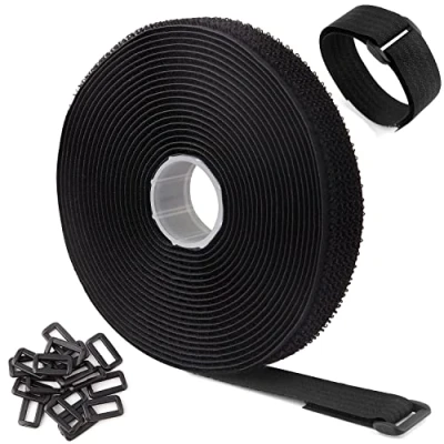 Image de WSZJINB Sangles/Attaches de Câble Réutilisables Réglables Noires 5m Avec 25 Boucles et Sangle Fixation à Crochet Pour la Gestion des Câbles (5m x 2cm, Noir)