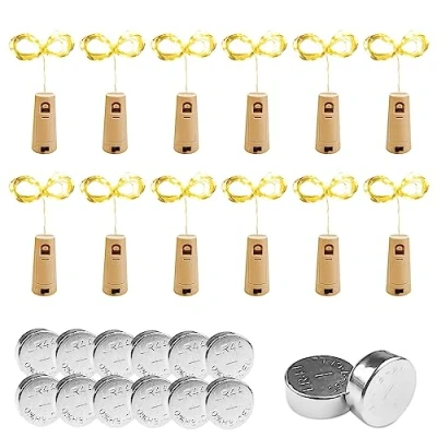Image de Gvolatee 12 pièces Guirlande Lumineuse, Lampes de 2M, LED Bouteille Lumière Blanc Chaud Liège pour Mariage, Party, DIY, Noël, Halloween, Jardin