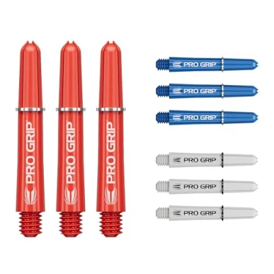 Image de Target Darts Pro Grip Shafts Set of 9 3 Colours, Blue/White/Red Courte, 34mm Dart Stems, Accessoires de fléchettes Professionnels, 2BA Shaft Multipack avec Anneaux
