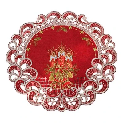 Image de Quinnyshop Noël Bougie Clochette Napperon 40 cm Rond Polyester, Rouge