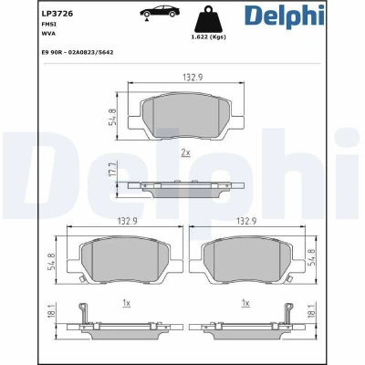 Image de DELPHI LP3726 Jeu de plaquettes frein avec indicateur d&#039;usure tôle anti bruit sans accessoires HYUNDAI: i10 III 3/5 portes