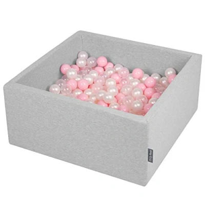 Image de KiddyMoon Piscine À Balles pour Bébé Carré 90X40cm/200 7Cm Fosses Boules Jouet Enfant, Gris Clair: Rose Poudré/Perle/Transparent