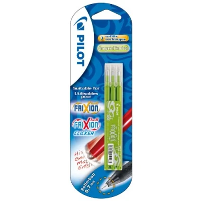 Image de Pilot Frixion Ball &amp; Clicker Recharge Roller Encre Gel Thermosensible Pointe Moyenne, Lot de 3, Vert citron Modèle aléatoire