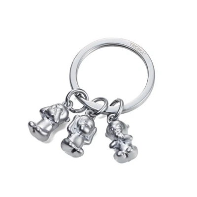 Image de TROIKA THREE MONKEYS KR17 18/MA Porte Clés Emoji Singe 3 rien ne voit rien, entendre, dire Fonte de Métal Mat Chromé Argent Original
