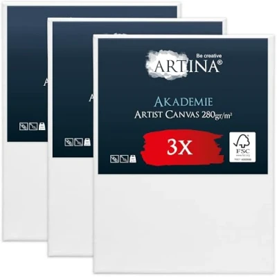 Image de Artina Set de 3 Canvas Toile Peinture Grand Format 70x100 cm Tableau Châssis Entoilés en Bois FSC© a Peindre Blanche 100% Coton 280g/m² Toiles à Stable Akademie