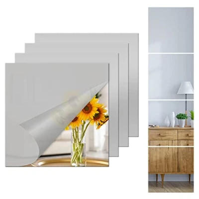 Image de CINGHIA Miroir Adhesif Mural,Miroir Autocollant,4 Pièces Mural Acrylique,Miroirs Adhésifs Carrés pour Salle de Bain,Salon 20 x 20cm