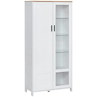 Image de HOMCOM Armoire Cuisine, Buffet de vaisselier, Meuble vitrine à 2 Portes Dont Une Porte vitrée Rangement avec étagères réglables et 9 Compartiments, 76 x 36 160 cm Blanc