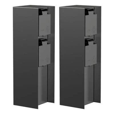 Image de ledscom.de 2 pièces Colonne de Prises Courant Jardin POMI pour l&#039;extérieur, IP44, 2X, Acier Inoxydable, Noir, carré, 23 cm