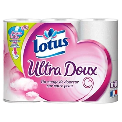 Image de LOTUS Papier Toilette Blanc Ultra Doux Aquatube X6 Rouleaux le Lot De 4