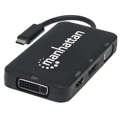 Image de Manhattan 152600 C 4 en 1 USB Convertisseur Audio/vidéo (Prise 3.1 Type mâle vers HDMI/Displayport/VGA/DVI Noir