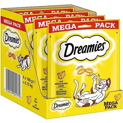 Image de Dreamies Snacks Classiques pour Chats au Fromage Friandises Chat avec Texture croustillante et Remplissage crème 4 x 180 g
