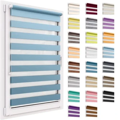 Image de Store Double sans Percer, 96x220 cm Taille du Tissu, Duo Rollo Klemmfix, Translucide Et Obscurcissant, Day&amp;Night, À Enroulement Protection Solaire pour Fenêtres &amp; Portes