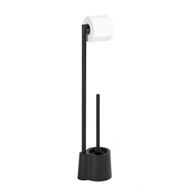 Image de WENKO Serviteur WC sur pied, brosse et dérouleur papier toilette, Avola noir mat, Acier inox, 13 x 66,5 16 cm