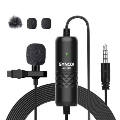Image de SYNCO Microfono Lavalier, S6E Clip Mic 3.5mm Omnidirezionale 6 Metri Compatibile per Smartphone, Fotocamera, Tablet, Laptop, Computer