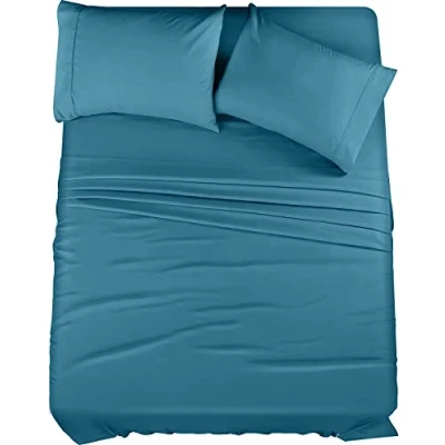 Image de Utopia Bedding Parure de lit 4 pièces en Microfibre brossée, résistante au rétrécissement et à la décoloration, Facile d&#039;entretien (lit Double, Bleu Denim)