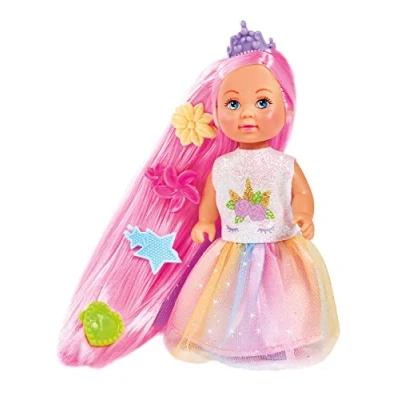 Image de Simba 105733505 Evi Love Poupée Princesse Arc en Ciel avec Cheveux Longs, 4 Pinces à et Brosse 12 cm pour Les Enfants partir de 3 Ans Multicolore