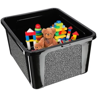 Image de KADAX Boîte de rangement rectangulaire avec couvercle, empilable, en plastique, peu encombrante, 20 l, noire