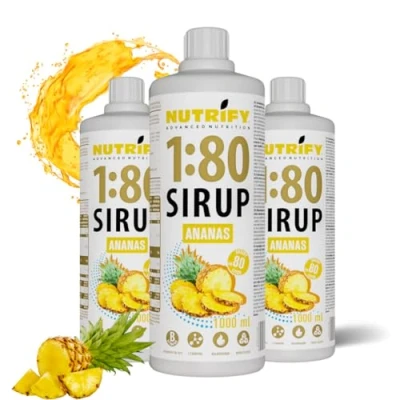 Image de NUTRIFY Vital Fitness Drink Lot de 3 sirops 1:80 x 1 L Ananas, boisson concentrée avec vitamines et carnitine, sans sucre, pour 240 litres sportive faible en calories, 1000 ml