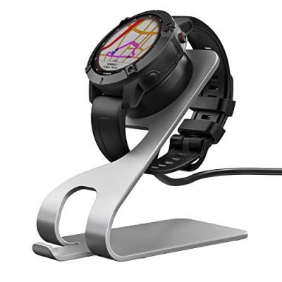 Image de TiMOVO Station de Charge Compatible avec Fenix 5 5S 5X 6 6S 6X/Instinct/Vivoactive5 3 4/Venu/Venu 2/Forerunner 245 45 45S 645 745 945 935, Support Montre 5,4ft Câble USB,Gris Sidéral