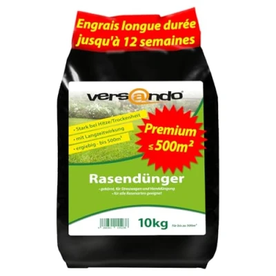 Image de versando 10 kg Engrais gazon longue durée été jusqu’à 500 m² : apport nutritif parfait, idéal chaleur, sécheresse pour pelouse dense et verte premium