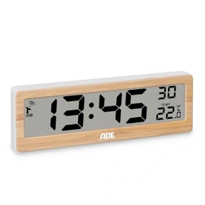 Image de ADE Horloge radiopilotée numérique avec Affichage de la température très Grands Chiffres écran Bien lisible Cadre en Bambou véritable