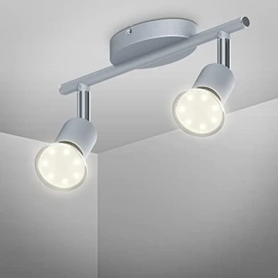 Image de B.K.Licht plafonnier 2 spots LED orientables, ampoules 3W GU10 fournies, 250lm par spot, blanc chaud 3000K, éclairage intérieur plafond cuisine chambre salon