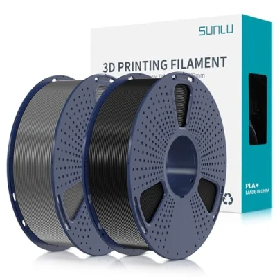 Image de SUNLU Filament PLA+ 1.75mm 2KG, PLA plus pour Imprimante 3D, Résistant,Neatly Wound,Bundle d&#039;impression 3D,Précision +/ 0.02mm,Noir+gris