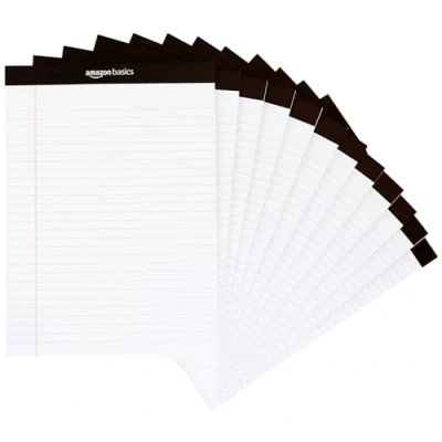 Image de Amazon Basics Blocs notes, ligné, 21 x 29 cm, 12 unités (12 50 feuilles), blanc