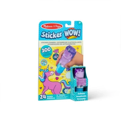 Image de Melissa &amp; Doug Sticker WOW, Bloc d&#039;activités de 24 Pages et estampeuse, 300 Autocollants, Loisirs créatifs, Jouet à Manipuler, Figurine Collectionner, Licorne Scintillante, 51103, Multi