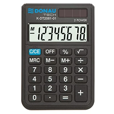 Image de Calculatrice de Poche DONAU Tech/K DT2081 01 Fonction Racine à 8 Chiffres/ 90x60x11mm/ Couleur: Noir/Calculatrice avec Affichage Chiffres/Double Alimentation/Design Compact