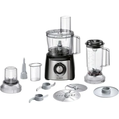 Image de Bosch Electroménager MultiTalent 3 MCM3501M Robot de cuisine polyvalent avec plus 50 fonctions 800 W Capacité 2,3 L Couleur : Noir/Inox brossé
