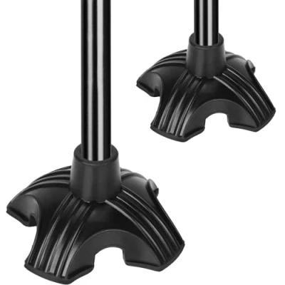 Image de supregear Pointes de Canne 2 Pack, Embout en Caoutchouc à Support Quadruple, Rechange Autoportant 4 Points pour Marche Standard 19 mm Diamètre, Accessoire Pliable, Noir