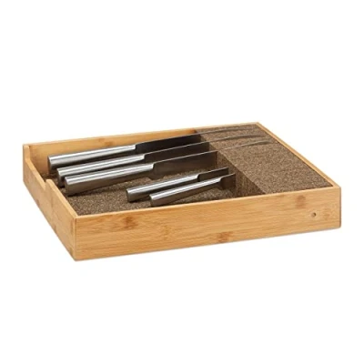 Image de Relaxdays 10022169_60 Couteaux tiroir en Bois Range Couverts Extensible Cuisine Bambou, Naturel, 33,5 x 38 6,5 cm