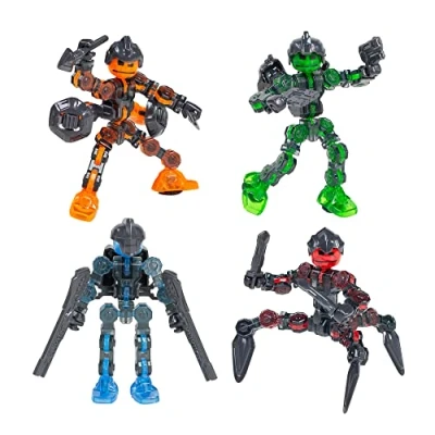 Image de Zing Klikbot Série 3 Guardians Ensemble complet de 4 Figurines articulées avec armes, comprend Blitz, Sabre, Barrage et Tempest, translucide, Stop Motion Animation