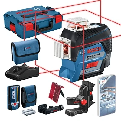 Image de Bosch Professional 12V System Niveau laser Lignes GLL 3 80 C (1 batterie 12V, rouge, pour l&#039;intérieur, avec fonction App, cellule de réception LR 7, portée : jusqu’à 30 m, support, L BOXX)