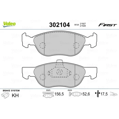 Image de VALEO 302104 Jeu de plaquettes frein FIRST Essieu avant contact signal d&#039;usure exclu sans tôle anti bruit FIAT: Punto II 3/5 portes