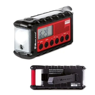 Image de Midland ER300 Radio d&#039;urgence Multifonctionnelle, Batterie, AM/FM et Torche Dinamo, Batteries Rechargeables, Câble USB/Micro USB Inclus