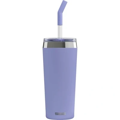 Image de SIGG Mug Isotherme Travel Helia Avec Paille En Verre Durable &amp; Brosse De Nettoyage Étanche Sans BPA Acier Inoxydable 18/8 0,6L